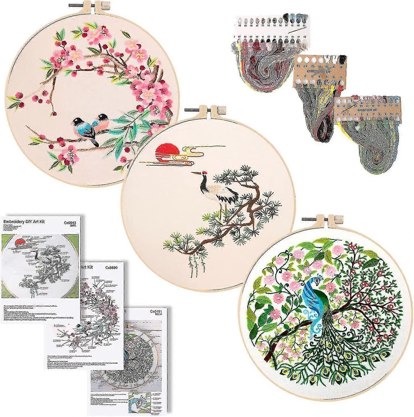 3pcs刺繍スレッドキット、刺繍初心者ツール、刺繍スターター