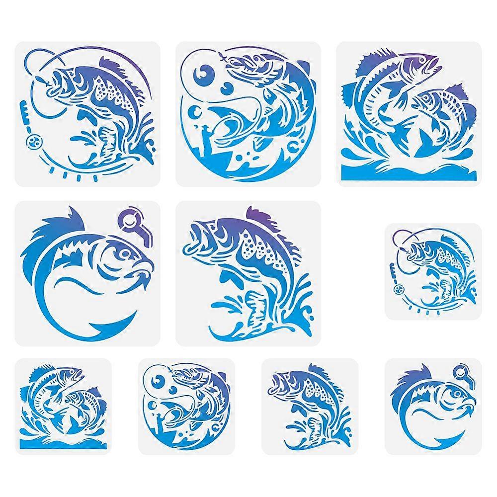 1Set 10Pcs 10 Styles PET Hollow Out Drawing Painting Stencils for DIY Scrapbook Photo Album Fish 200~300x200~300mm 1pc/style