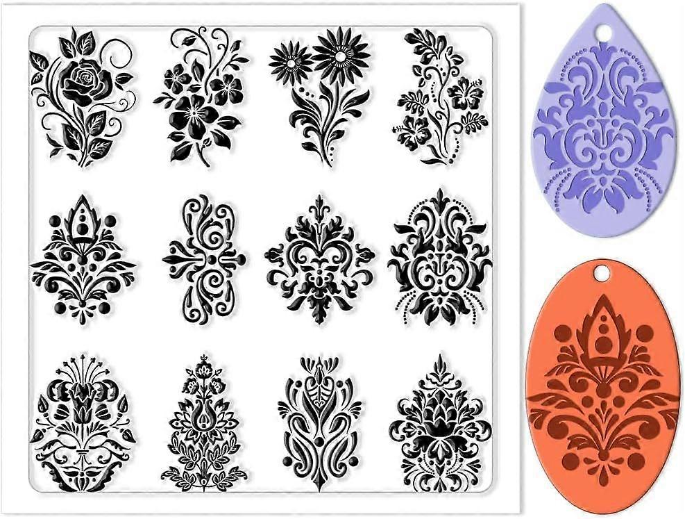 Silicone Texture Stamp Retro Flowers Polymer Clay Texture Sheets Tengman Pattern Silicone Clay Texture Mat Sheets for Various Decorations and Earrings