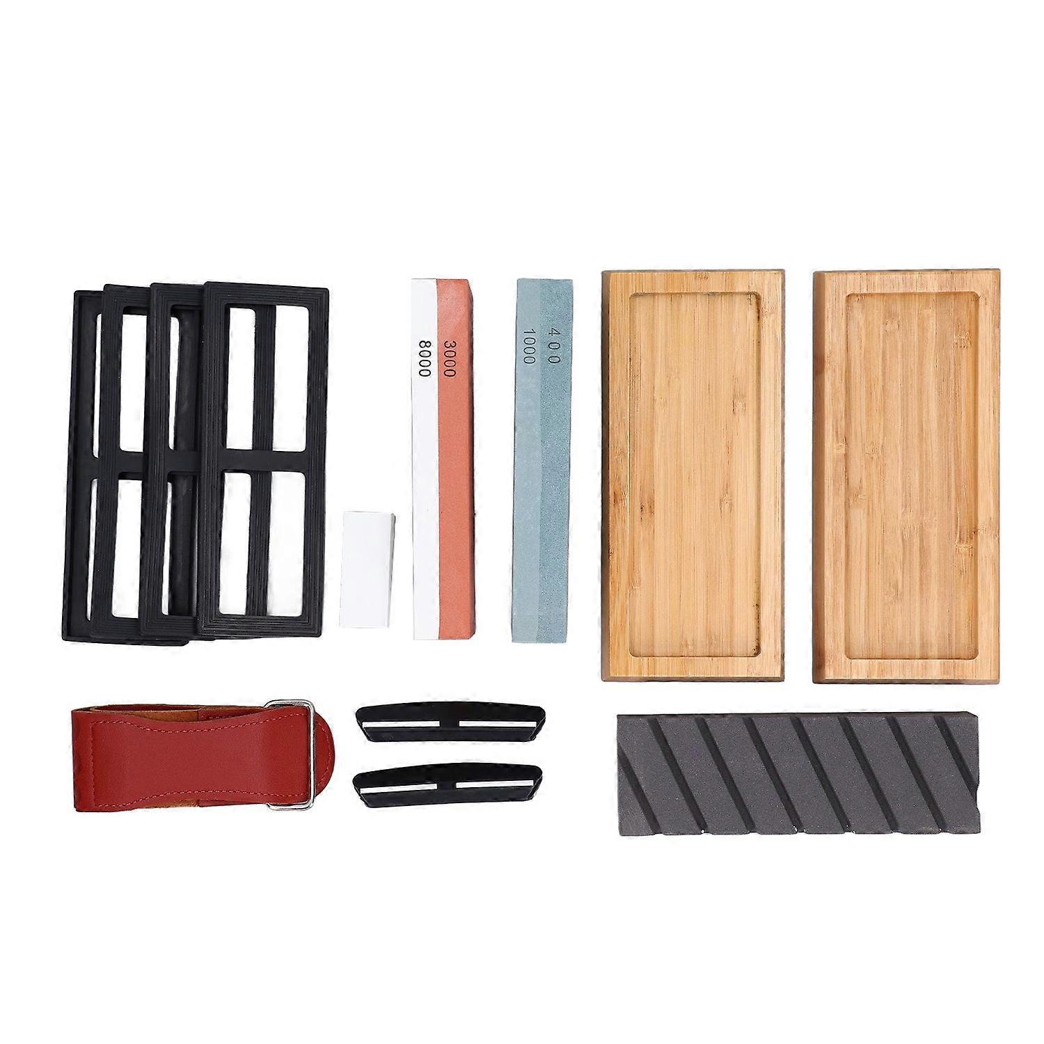 Sharpening Stone Flattening Stone Angle Guide Polishing Whetstone Set with Wooden Base