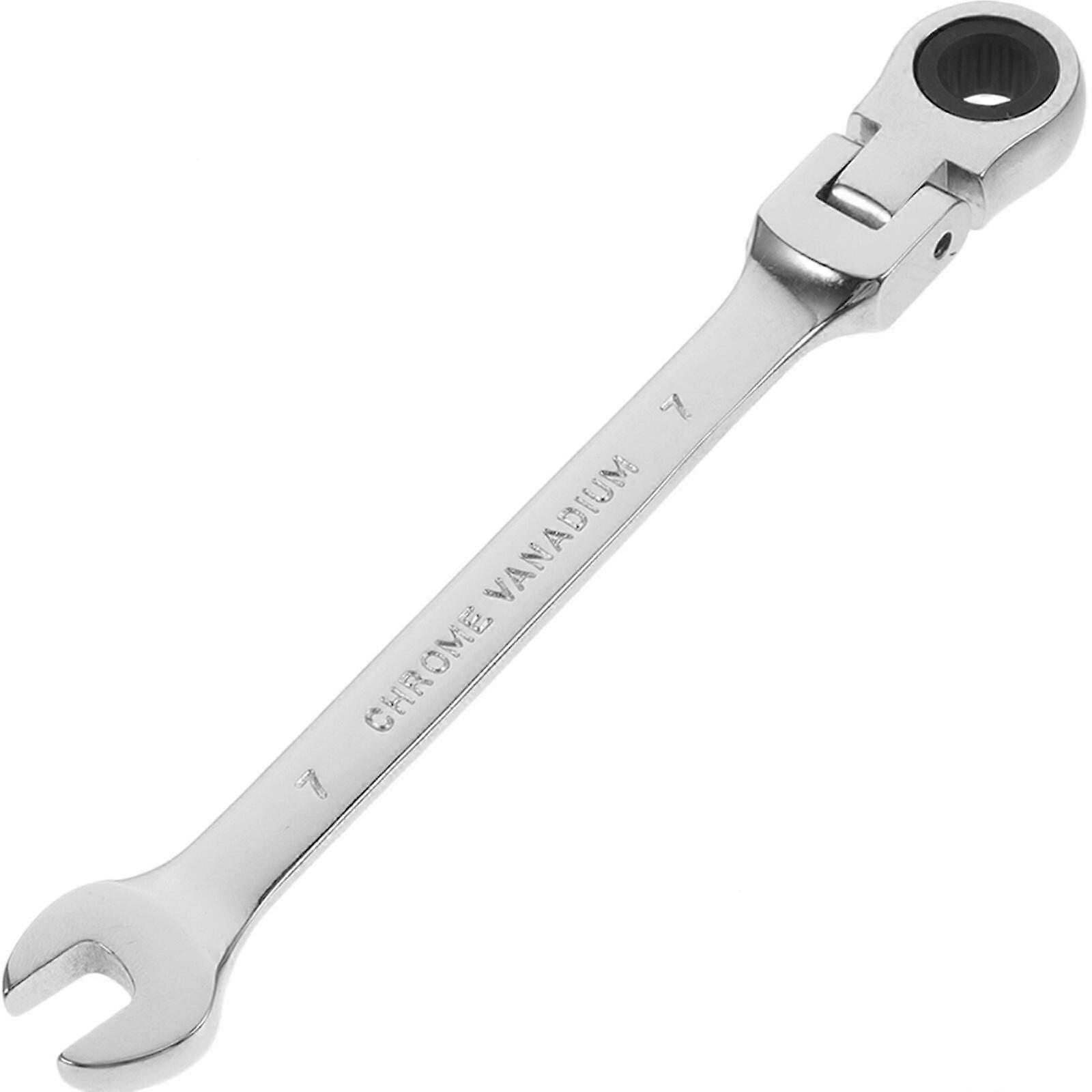 7mm Dual Heads Ratchet 180 Degree Flexible Pivoting Head Adjustable Combination Dicephalous Wrench Spanner (Silver)
