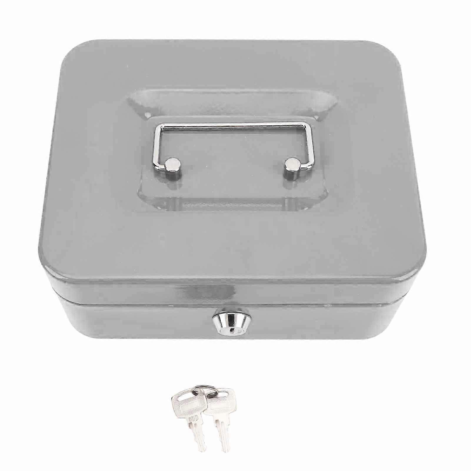 Small Locking Cash Box Portable Double Layer Metal Safe Grey