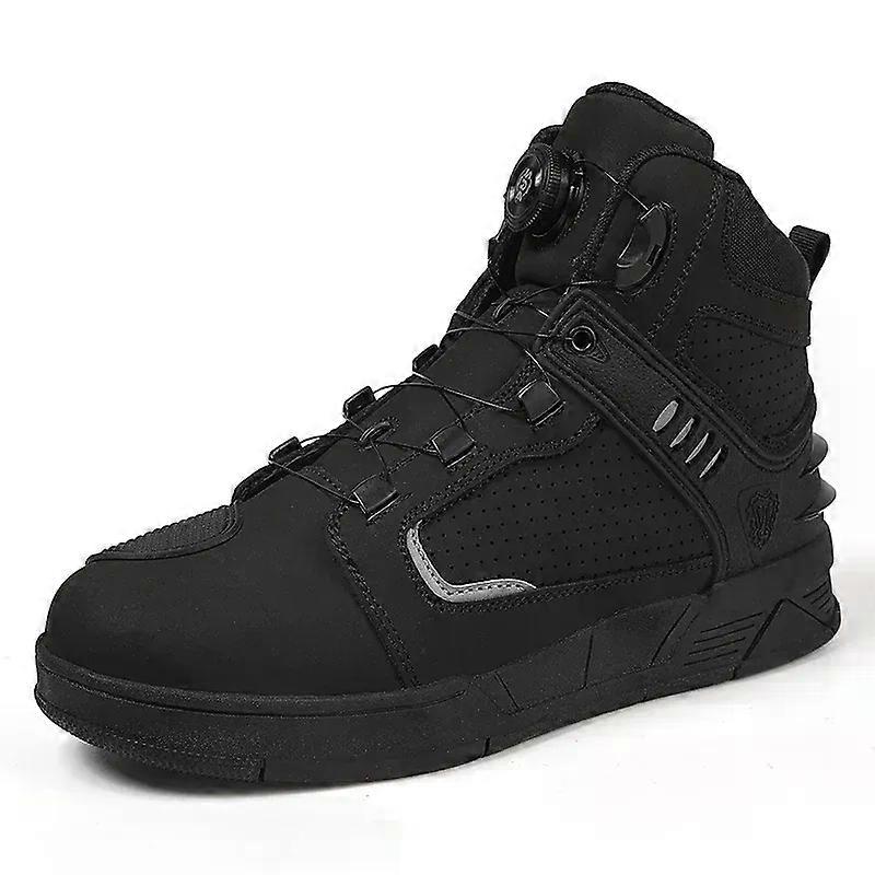 Kadınlar Siyah Deri Biker Ayakkabıları Motokros Botları Deri Su Geçirmez Hızlı Bağlama Sürme Botları Erkekler için Motosiklet Sürme Ayakkabıları