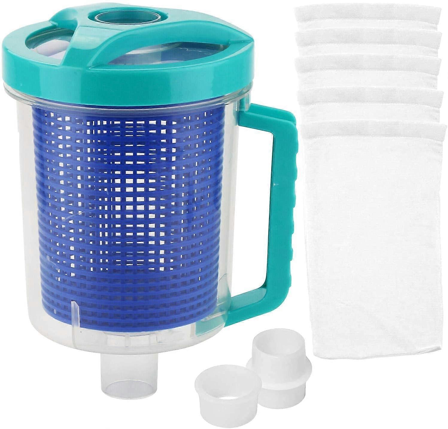 Pool Leaf Catcher Canister with Mesh Basket Skimmer Socks for Suction Manual and Automatic Pool Cleaners, Quick-Connect Design