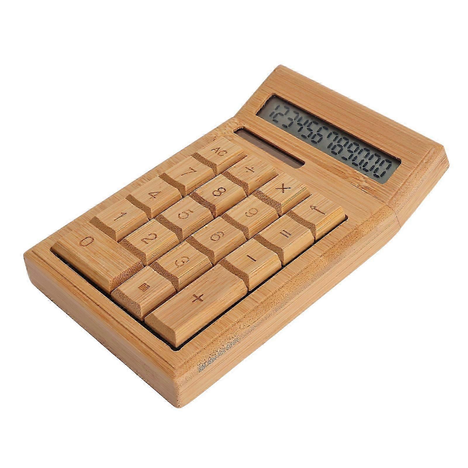 Cs19 Solar Calculator Solar Battery Dual Power 12 Digit Lcd Display 18 Buttons Bamboo Desktop Calculator For Students