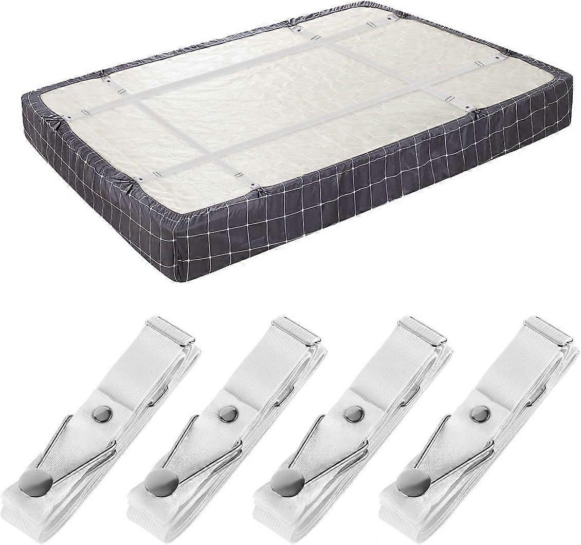 4 Pack Adjustable Fitted Sheet Support Straps with Clips for Fitted Bed Sheets, Mattress Covers