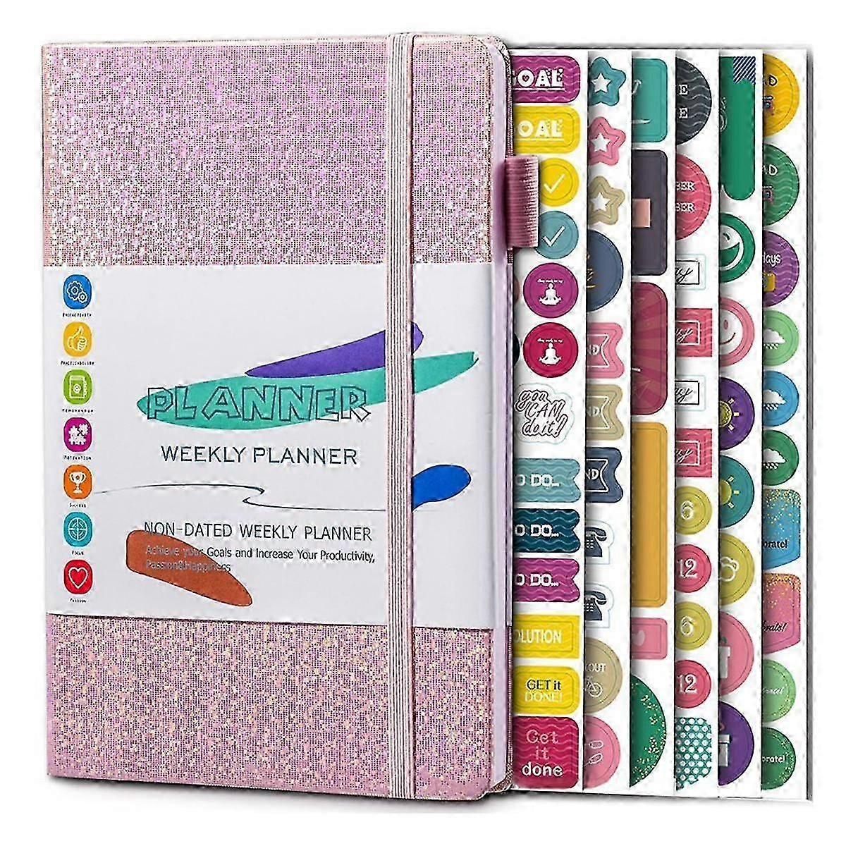 A5 Notebook Paper Diary Notebook With Elastic Strap And Journal Stickers Pink