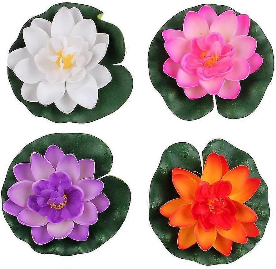 Set Of 4 Different Color Artificial Floating Foam Lotus Flower Water Lily compatible Home Garden Pond