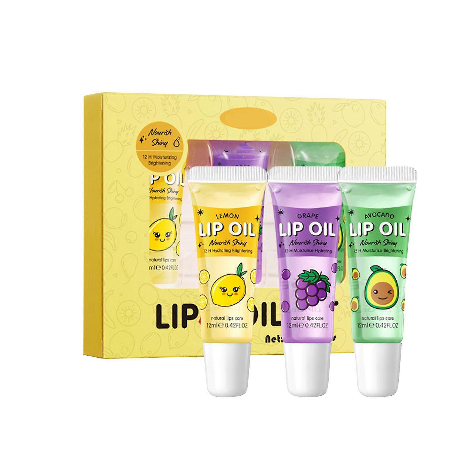 Moisturizing And Glossy Lip Oil Set Avocados + Grape + Lemon 12ml + 12ml + 12ml Non-Sticky