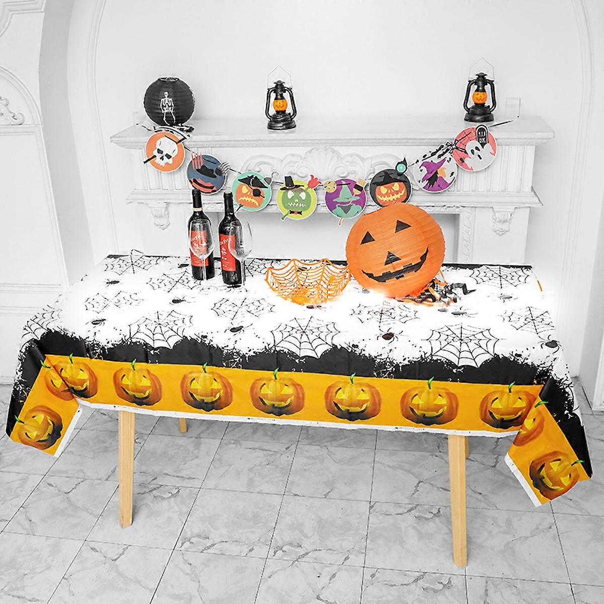 Waterproof Tablecloth for Halloween, Durable Easy to Clean Polyester Fabric Halloween Party Decoration, Rectangle Tablecloth Disposable and Easy to