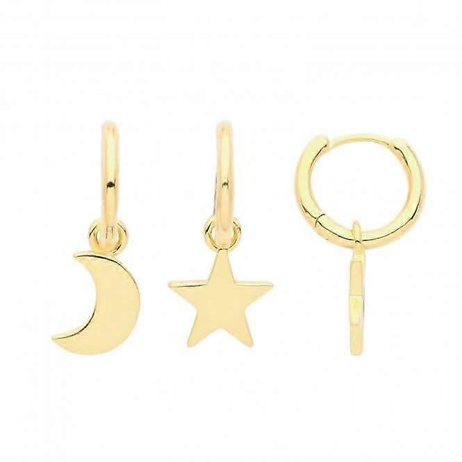 Acotis Silver Hoops Gold Plated With Moon And Star G51280GP