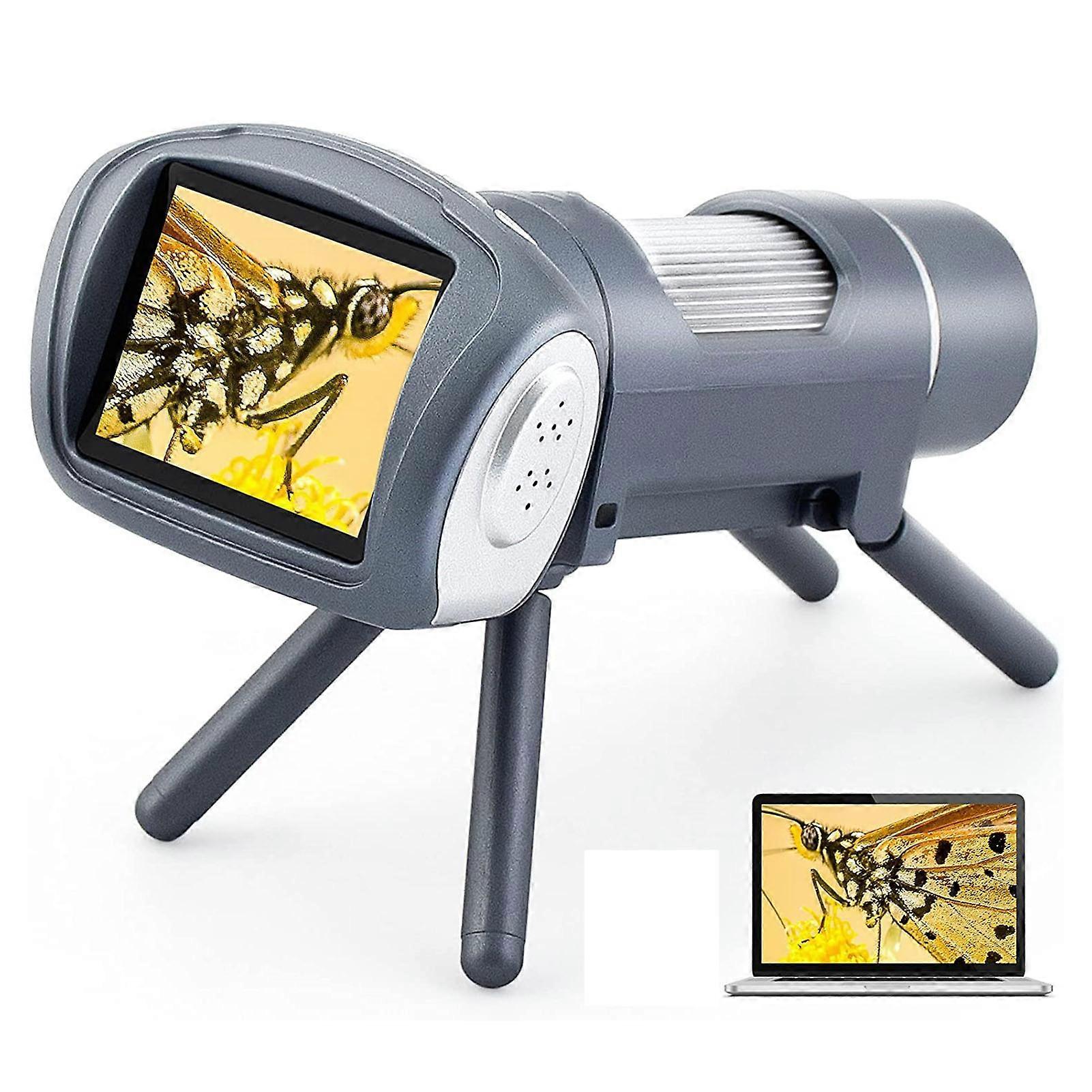 Kids Microscope Kit 1080P Portable Digital 2 Inch Screen Silver Gray