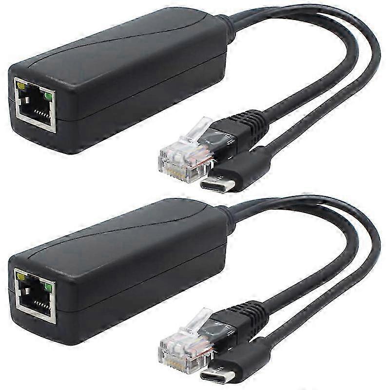 Lot de 2 séparateurs Gigabit PoE 5 V, USB Type C, adaptateur 48 V à 5 V 2,4 A, édition conforme à la norme IEEE 802.3Af