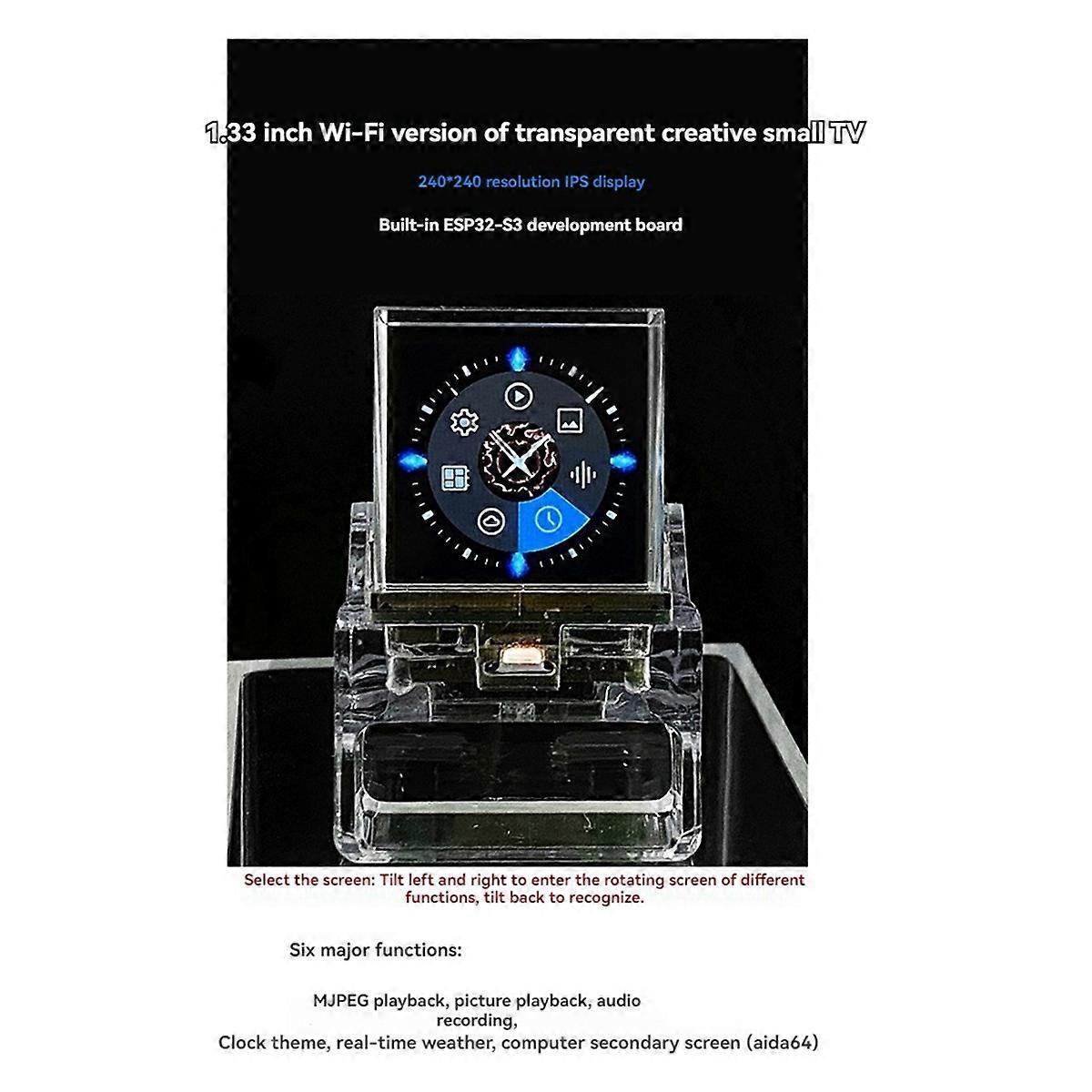 1.33-in Semi-Transparent Projection TV WIFI Temperature Humidity Weather ESP32-S3 Aida64 Sub-Screen