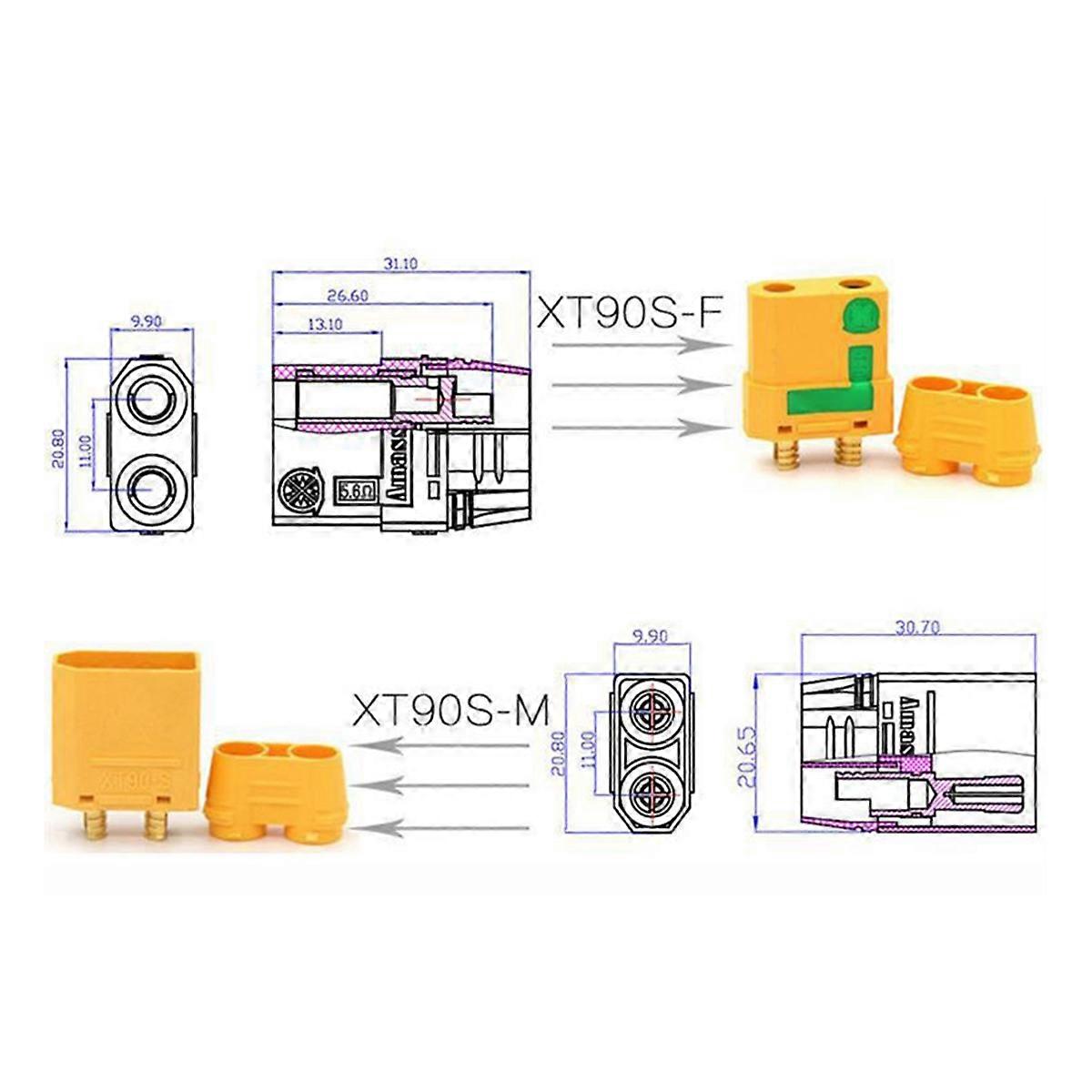 2 Pairs XT90-S Anti Spark Connector Male + Female Connector Plug