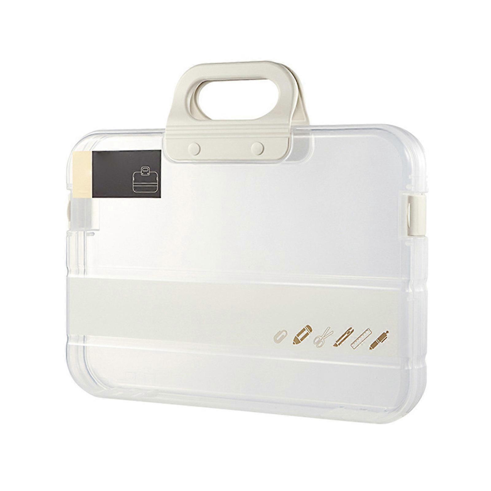 Portable File Box Plastic Transparent Pencil for Case A4 Folder with Lock Statio White
