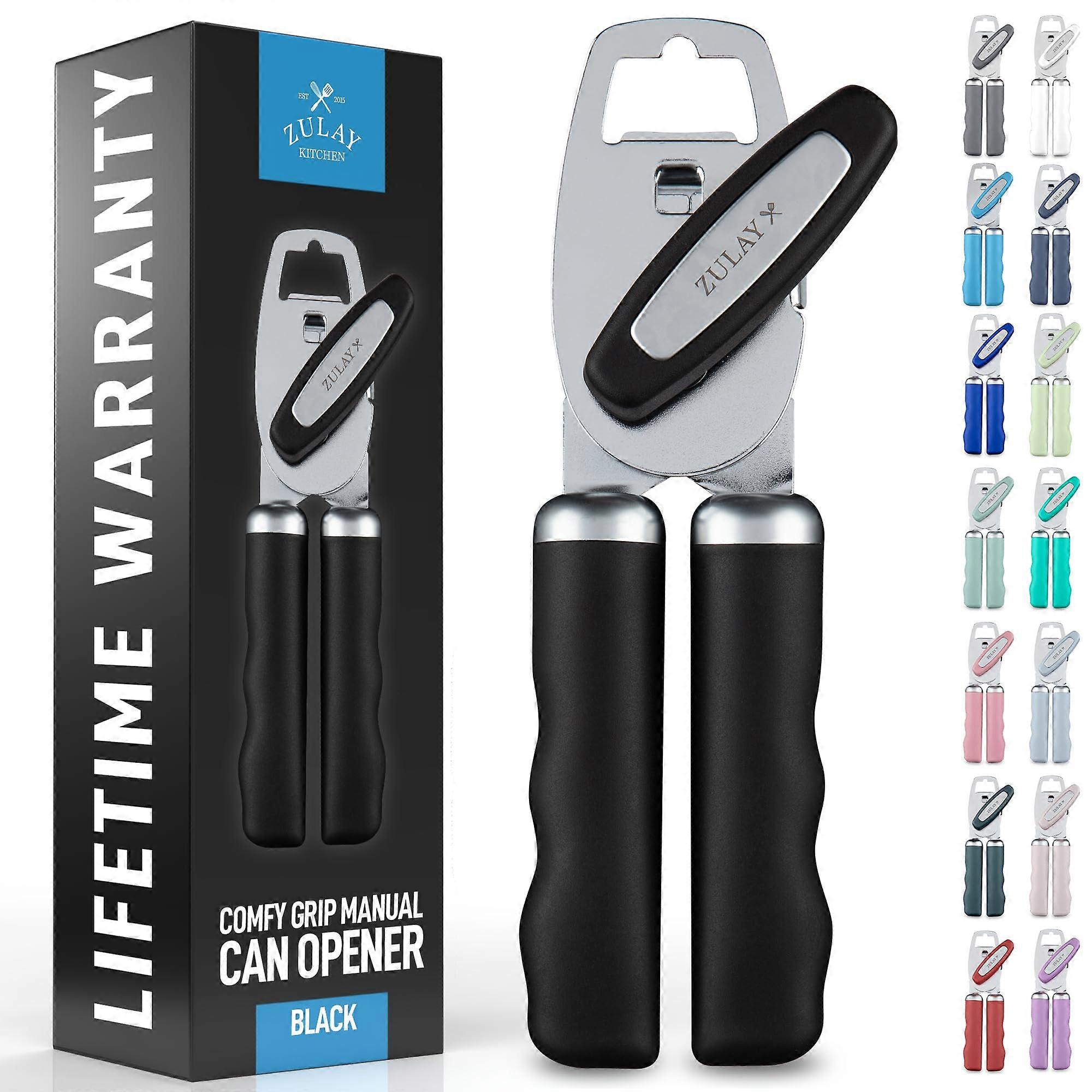 Manual Can Opener And Bottle Opener With Turn Knob For Cans And Bottles - Black