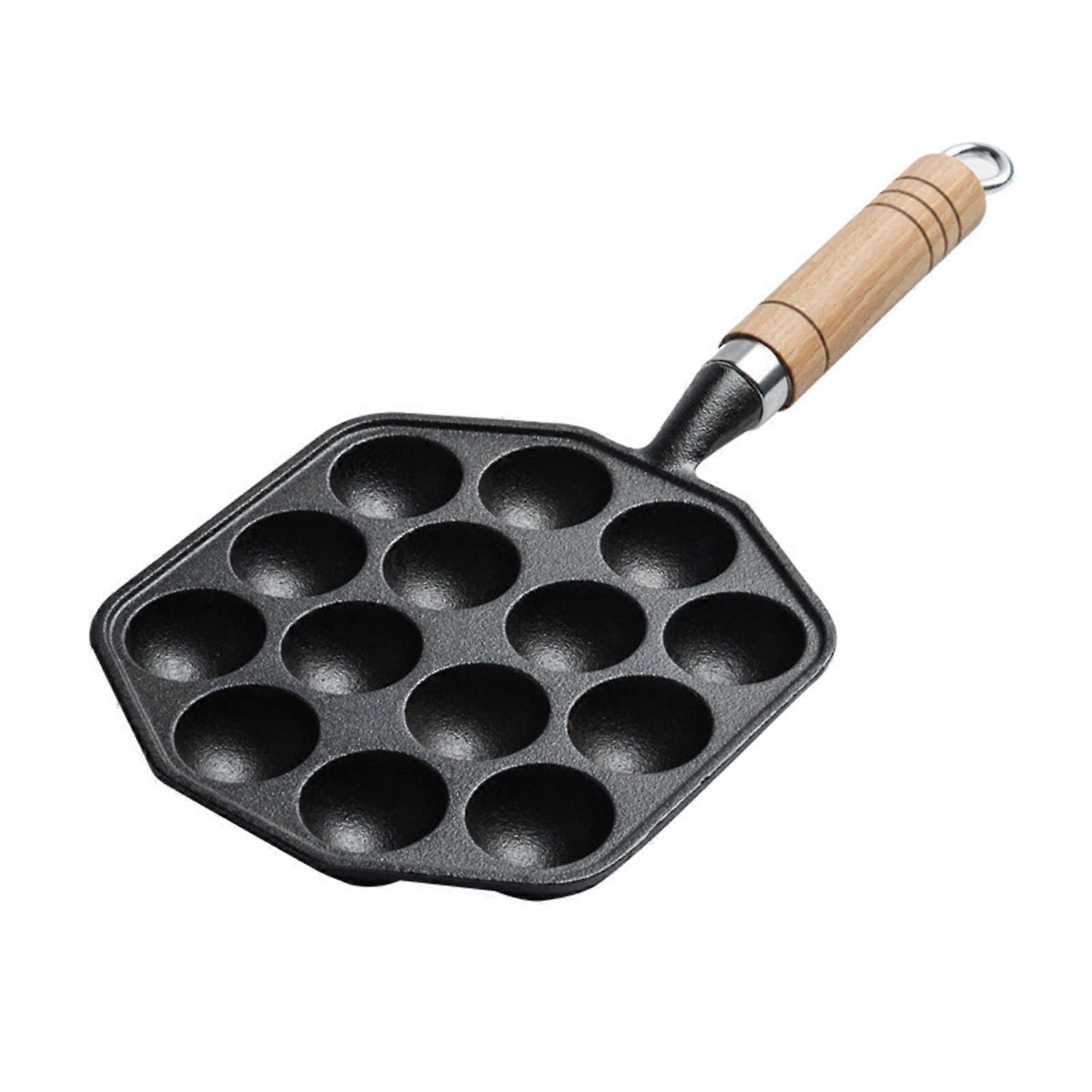 Takoyaki Maker Cast Iron Griddle with 14 Holes NonStick and Health Conscious Includes 2 Forks and Cleaning Brush, Kitchen Tool for