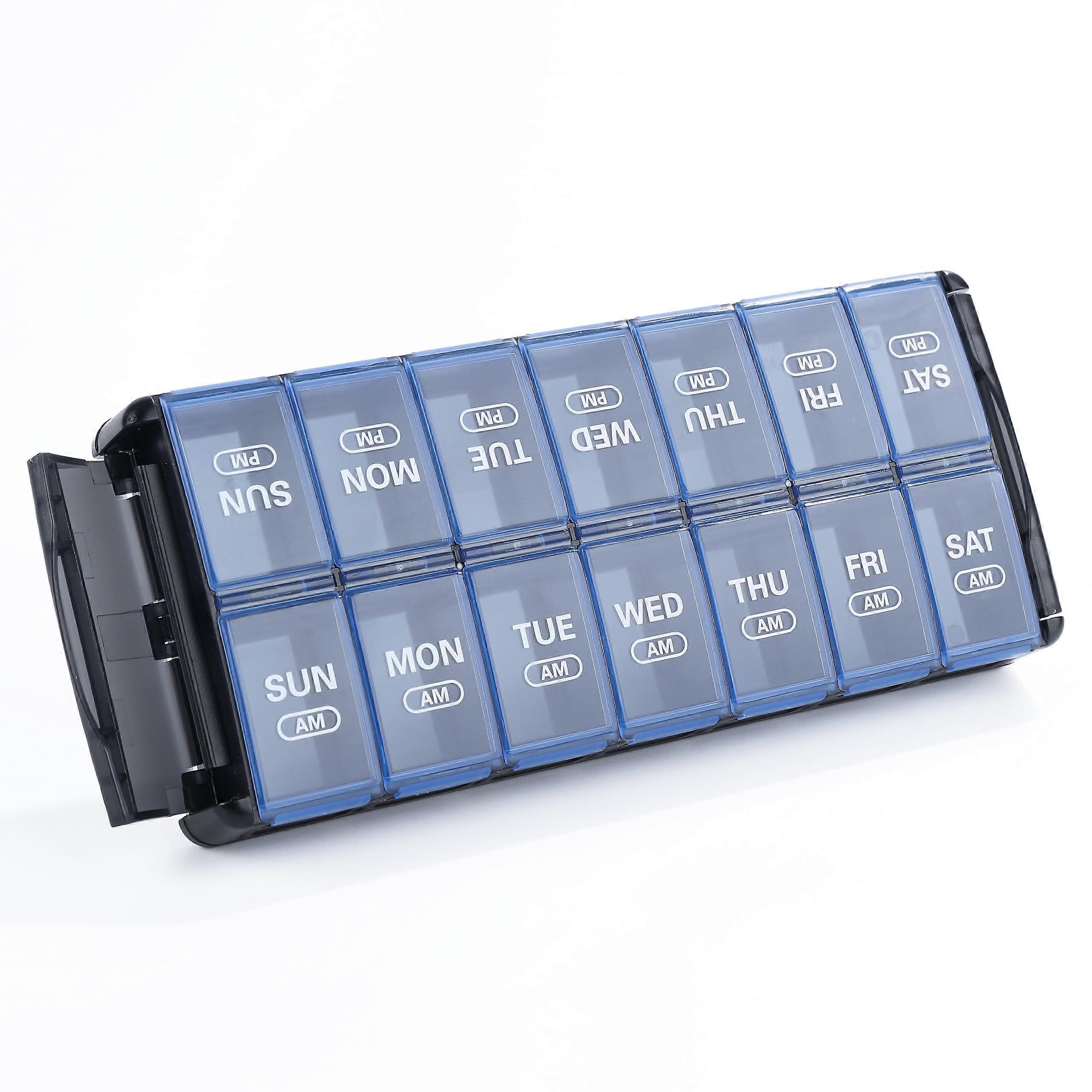 Weekly Pill Organizer 7 Day 2 Times a Day, Quick Fill Daily Pill Box AM PM, Easy to Open Large Vitamin Cases (Blue)