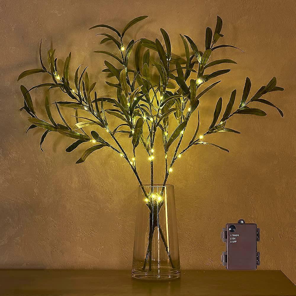 Olive Branches Illuminated With Timer 24-Inch 45LED Batteries Artificial Greens For Wedding Decor