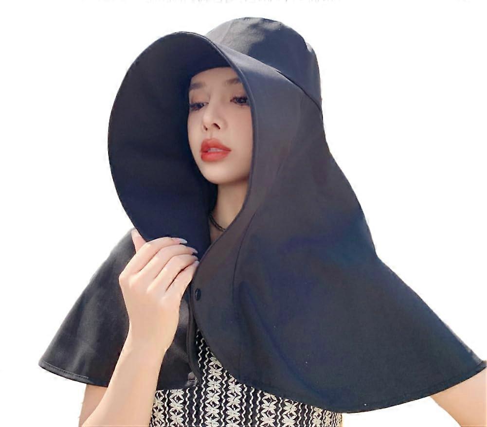 Sun hats for women sun protection wrapped with wide edged shawl hiking vizör with viziers open air summer beach black