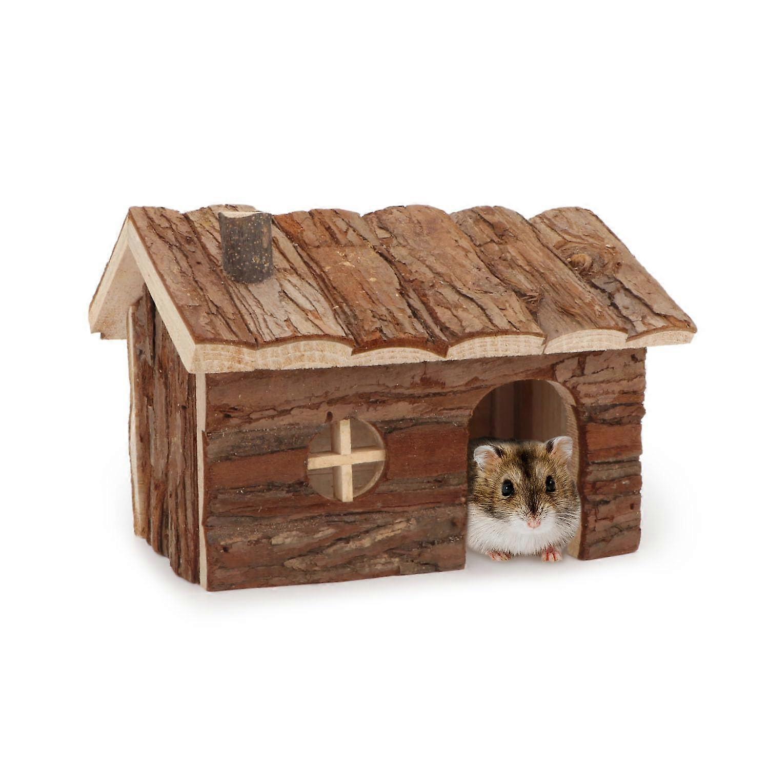 Hamster Wood House Hamster Hideout Hut for Dwarf Hamsters Mice Small Gerbils (Medium)
