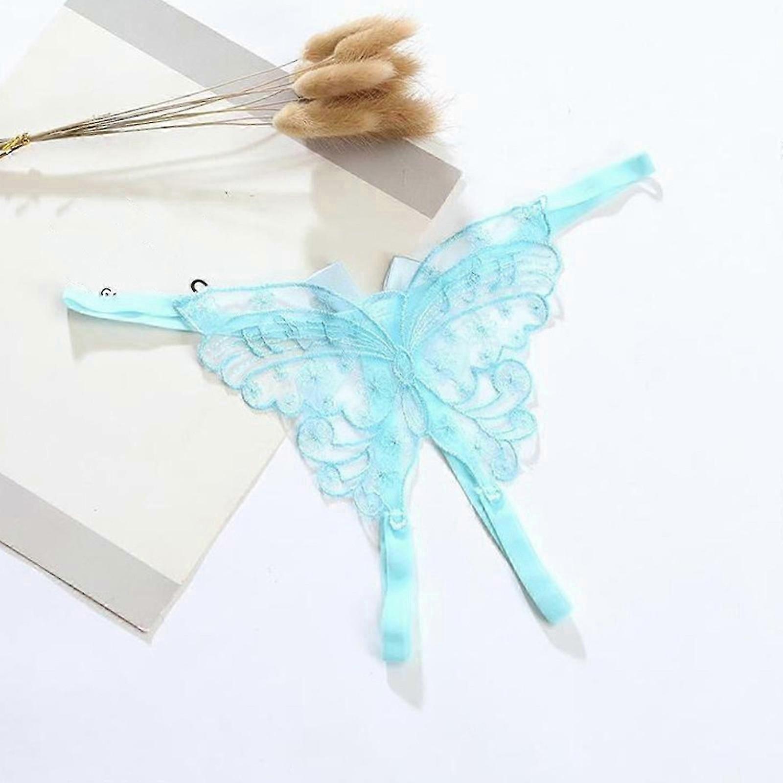 Ladies Sexy Thong Butterfly Embroidered Crotchless Panties See-through Lace Low Waist Sexy Thong G String Lingerie For Women