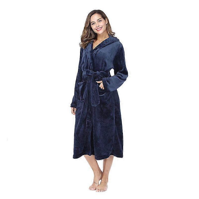 Women's Hooded Plush Robe Plush Long Bathrobe L