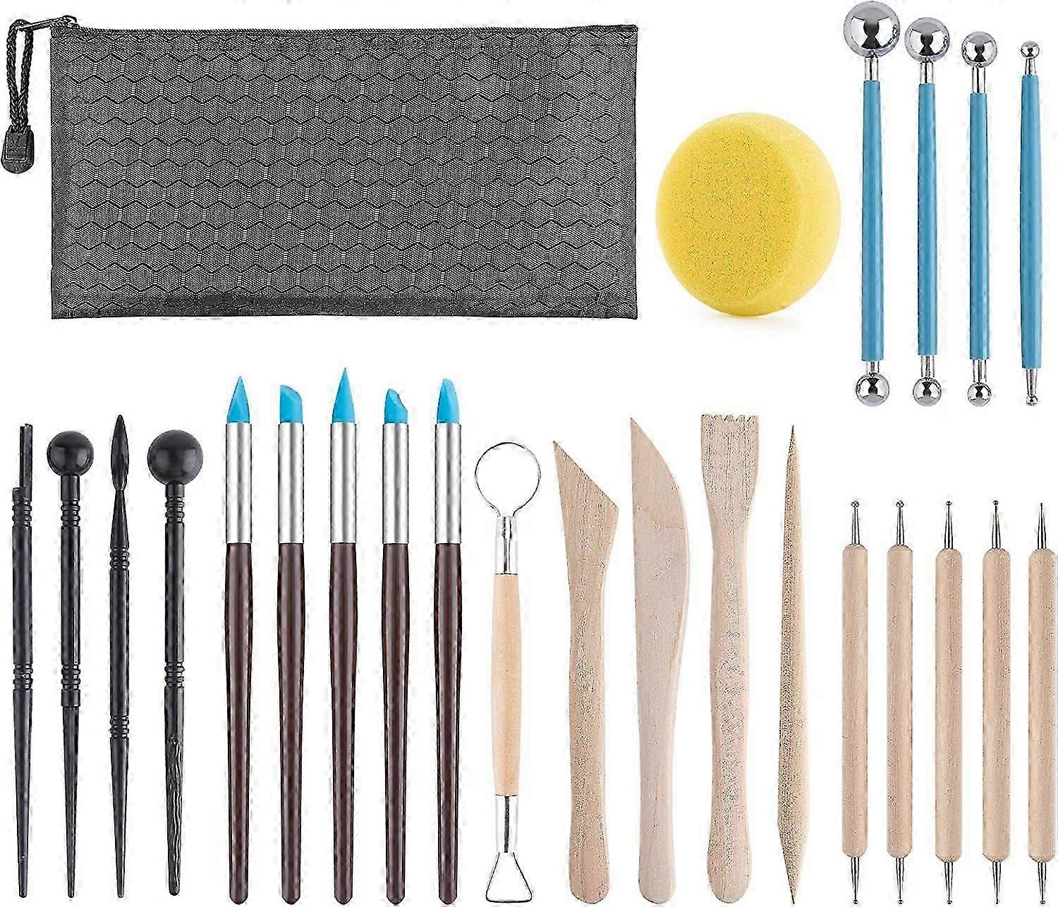 Pottery Tool Kit, 25pcs Polymer Clay Tools, Modeling Clay Sculpting Tools Kit, Ceramics Tools, Trimming, Embossing Pattern, Smooth Wooden Handles