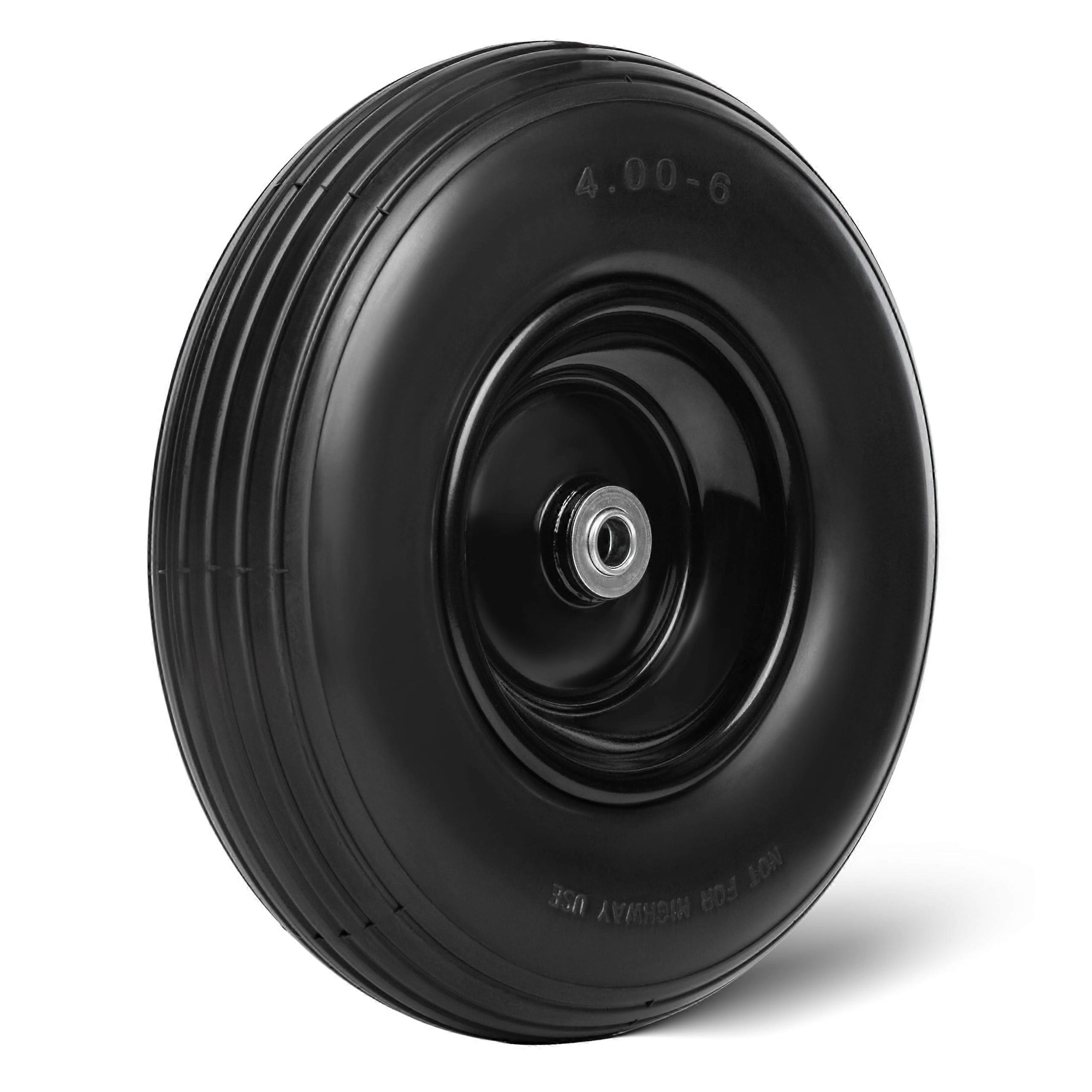 13 Inch 1 PC Solid Flat Free Replacement Tires and Wheels 4.006 with 5/8'' Bearing