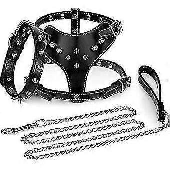 ​3 Pieces Studded Dog Leash Set PU Leather Spiked Harness Collar Chain for Small Dogs