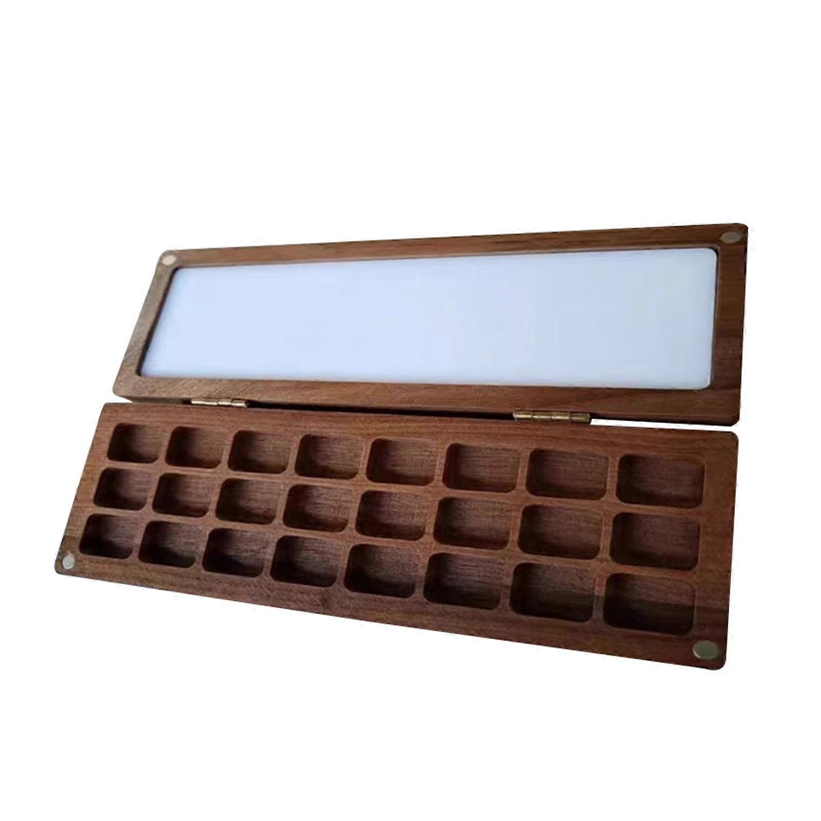 Wooden Paint Tray 24 Grids and Lid Empty Palette Box for Home Painters Craft