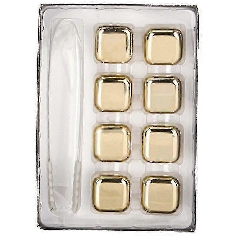 Bar Ice Picks 8pcs Whiskey Stone Gold Stainless Steel Square Shaped Metal Ice Cube Reusable Cream Makers