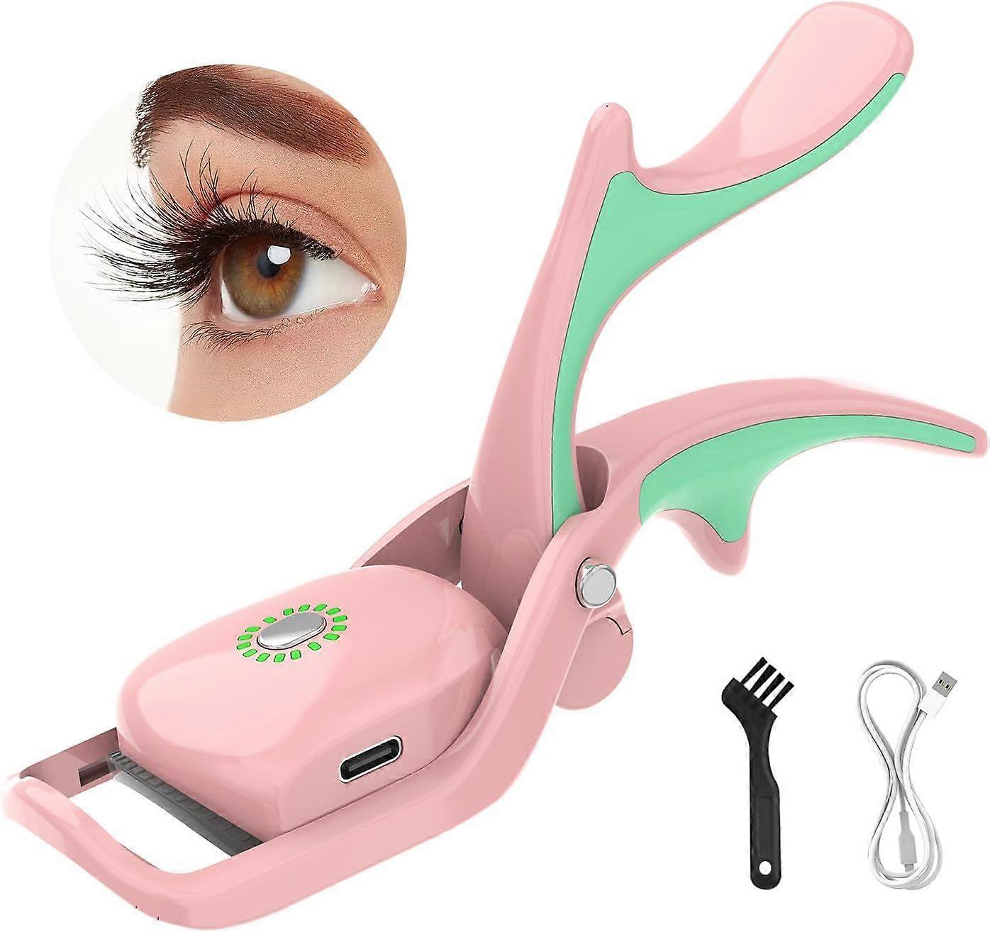 Heated Eyelash Curler USB Rechargeable Handheld Eyelash Curler with 3 Heating Modes pink