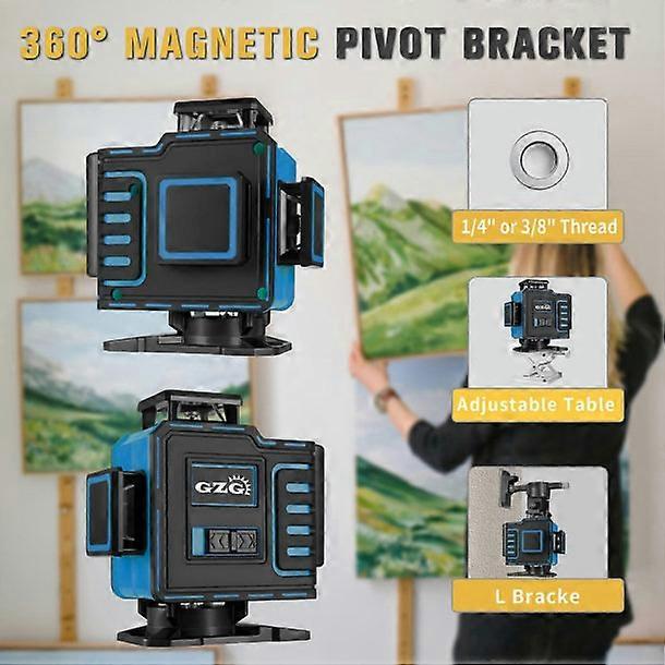 GZG Laser Level 4x360 Self Leveling 16 Lines Green Beam 4D Cross Professional Line Laser Tool Pulse Mode For Picture Hanging Construction Tiling