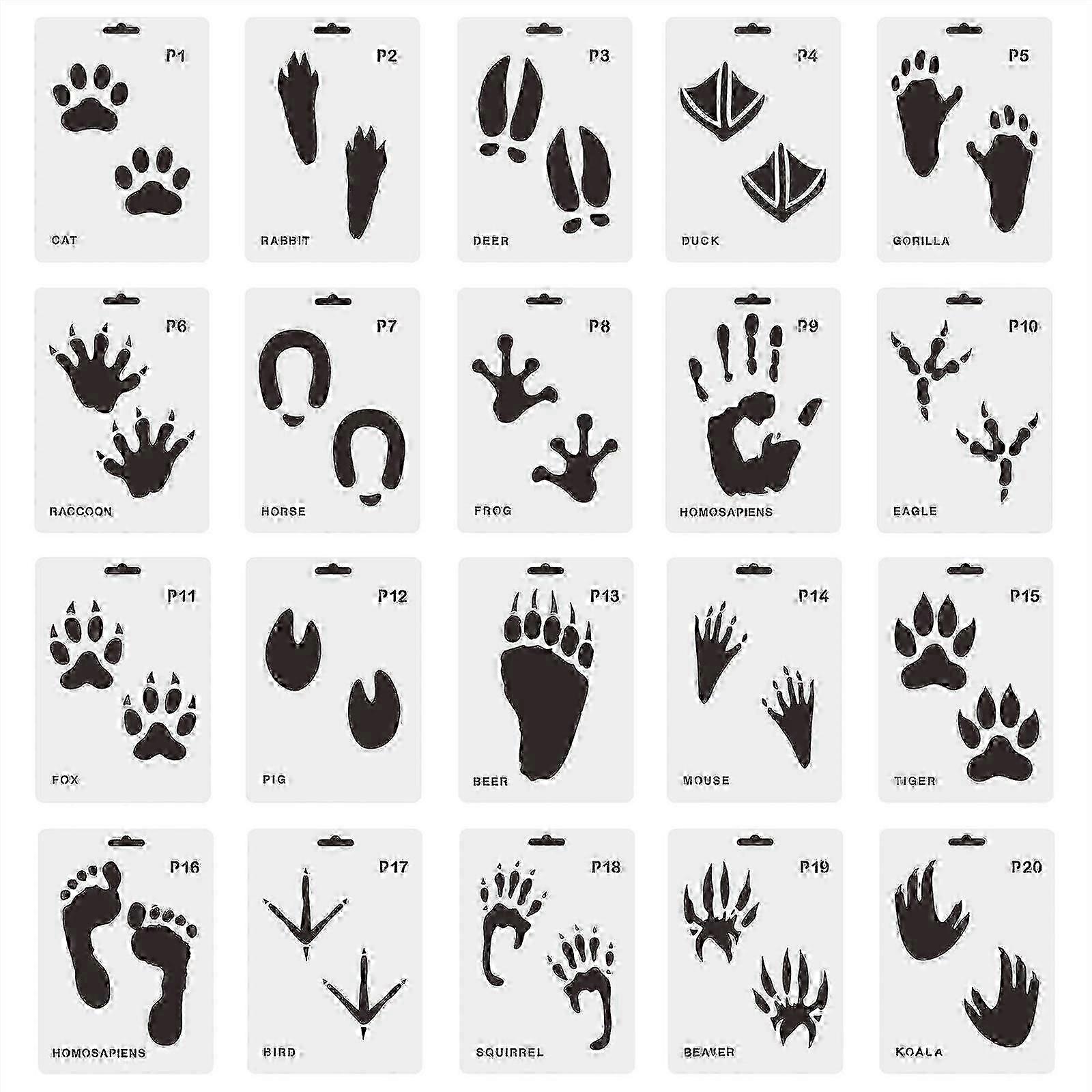 20x Reusable Paw Print Templates Animal Tracks Sign Stencils Wall Art Home Decor-Yvan