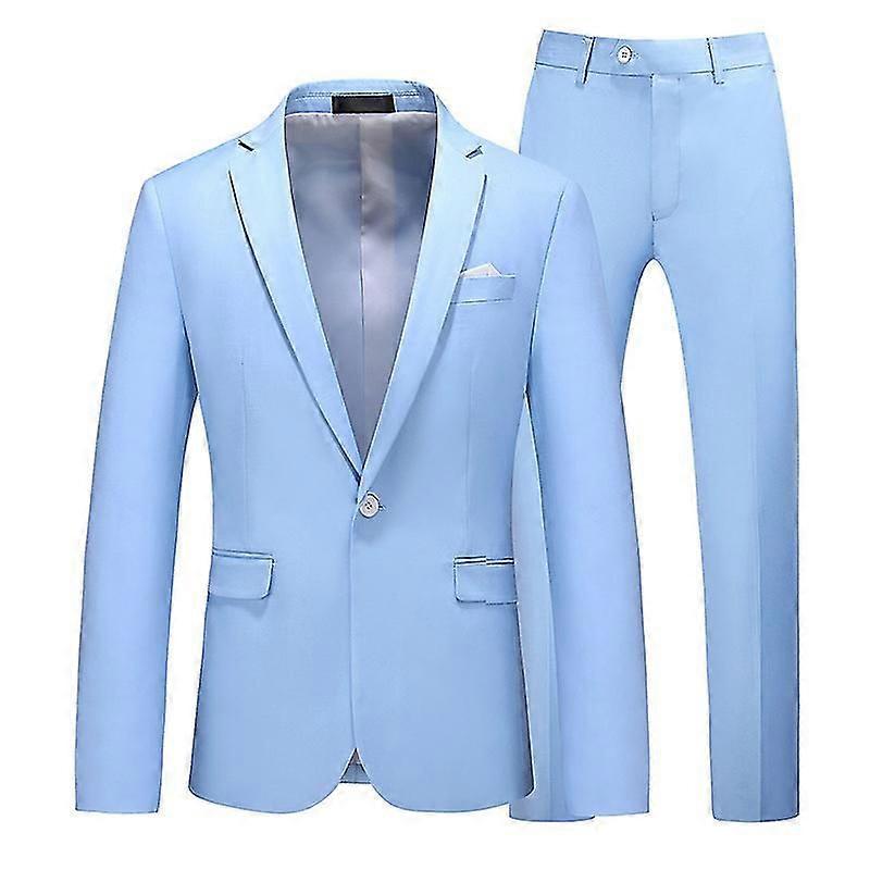 Heren 2-delig pak Slim Fit 1 button solid formele bruiloft tux blazer & broek lichtblauw