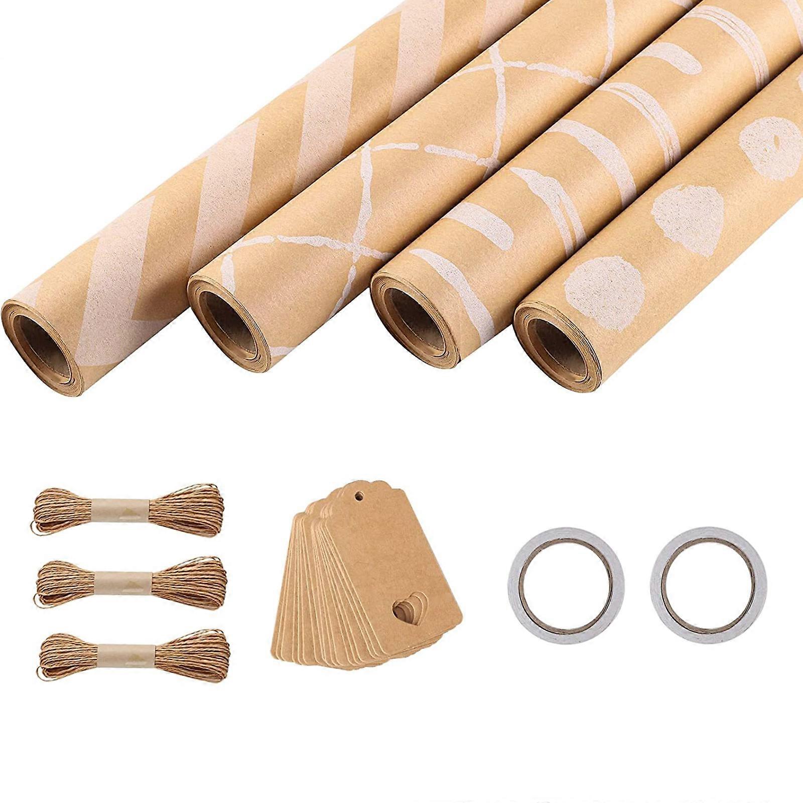 4 Rolls Christmas Wrapping Paper Vintage Wrapping Paper, Includes Gift Labels String, Gift Wrapping Paper for Christmas