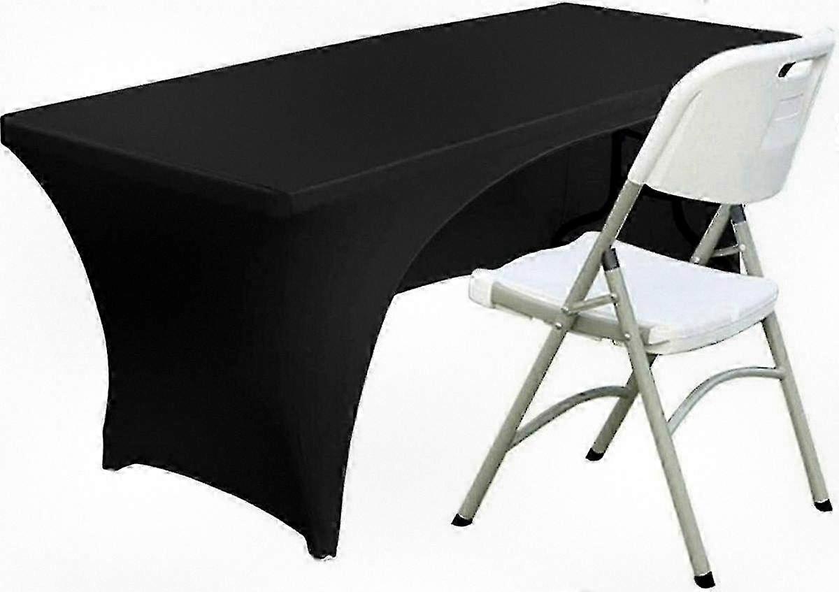 Fitted Polyester Tablecloth Stretch Table Cover for 4 Ft. Tables with Open Back Design - Black, Suitable for Various Events and Parties