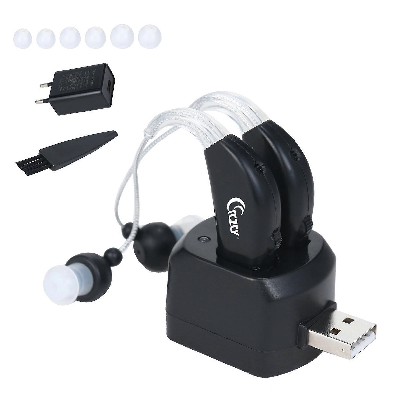 Rechargeable hearing amplifier comes with a charging base, suitable for the elderly