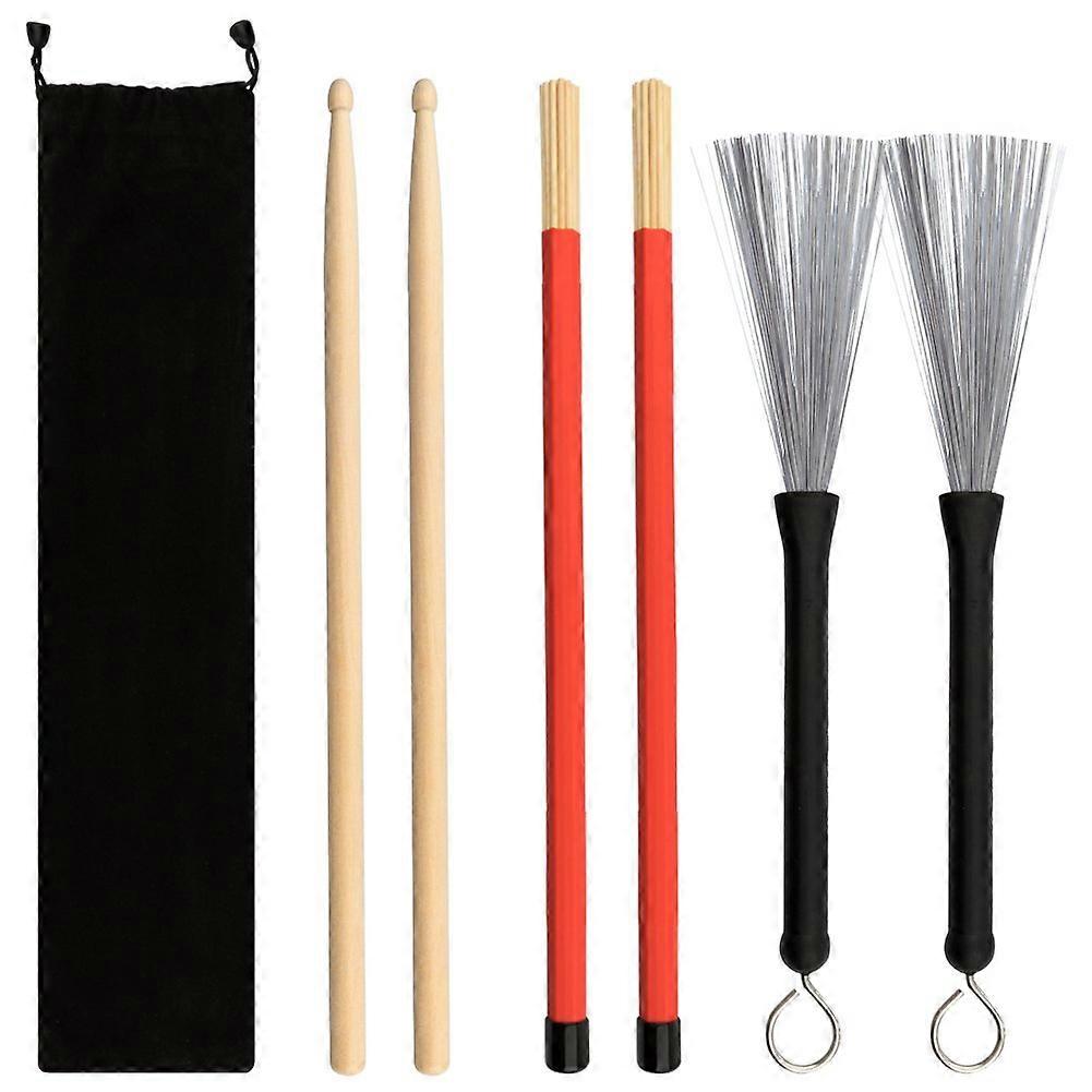 Petift Drum Sticks Set, 5A Maple Wood, Retractable Brushes, Rods, Storage Bag