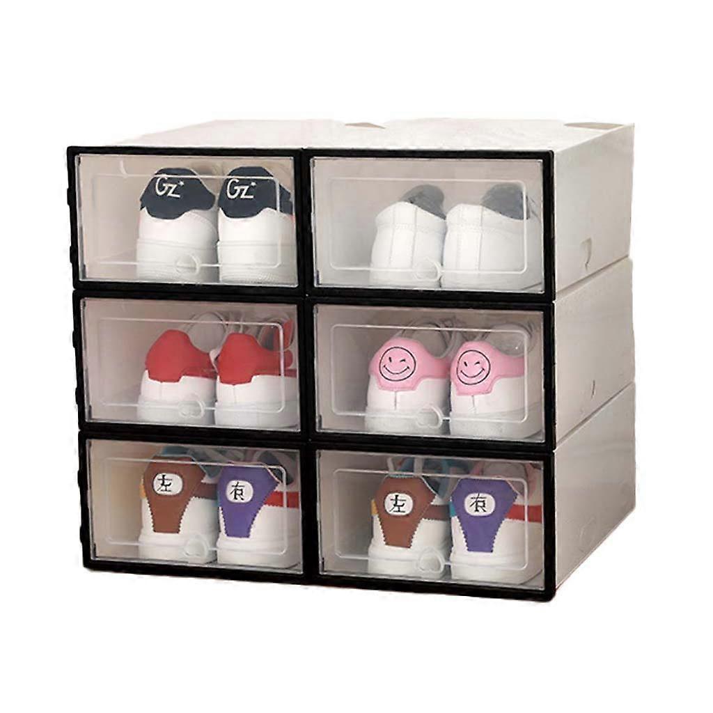 6Pcs Plastic Shoe Box Stackable Foldable Shoe Organizer Drawer Storage for Case  Black Color