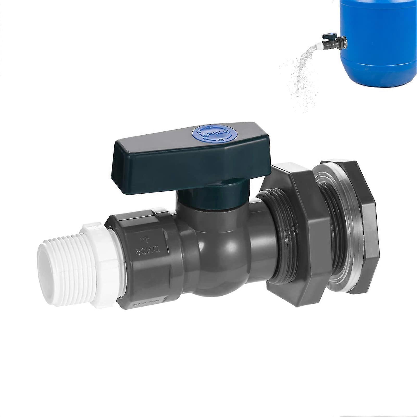 Tank Feedthrough with Stopcock 3/4-Inch PVC Water Butt Bulkhead Screw Hose Adapter Quick Connector For Aquariums Pools