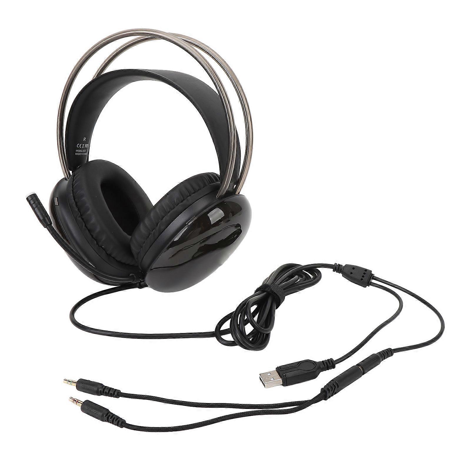 אוזניות גיימינג RGB קשת תאורת חוטית מתכווננת סרט מעל האוזן אוזניות עם מיקרופון למחשב PS4 PS5 מחשב נייד שחור 