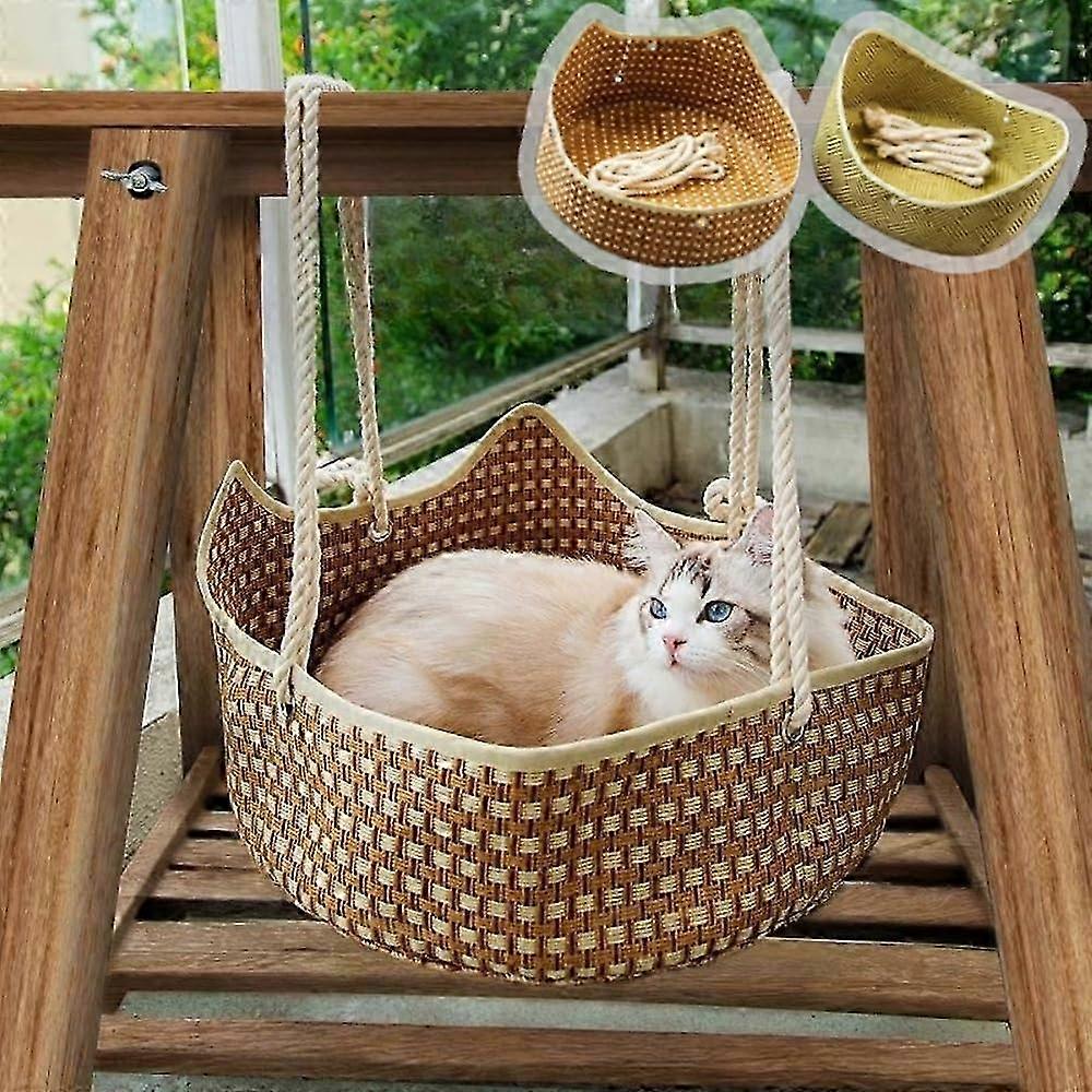 2025 Pet Hammock Woven Cat Basket Scratcher Bed Handwoven Bamboo Rattan Sofa Cute Breathable