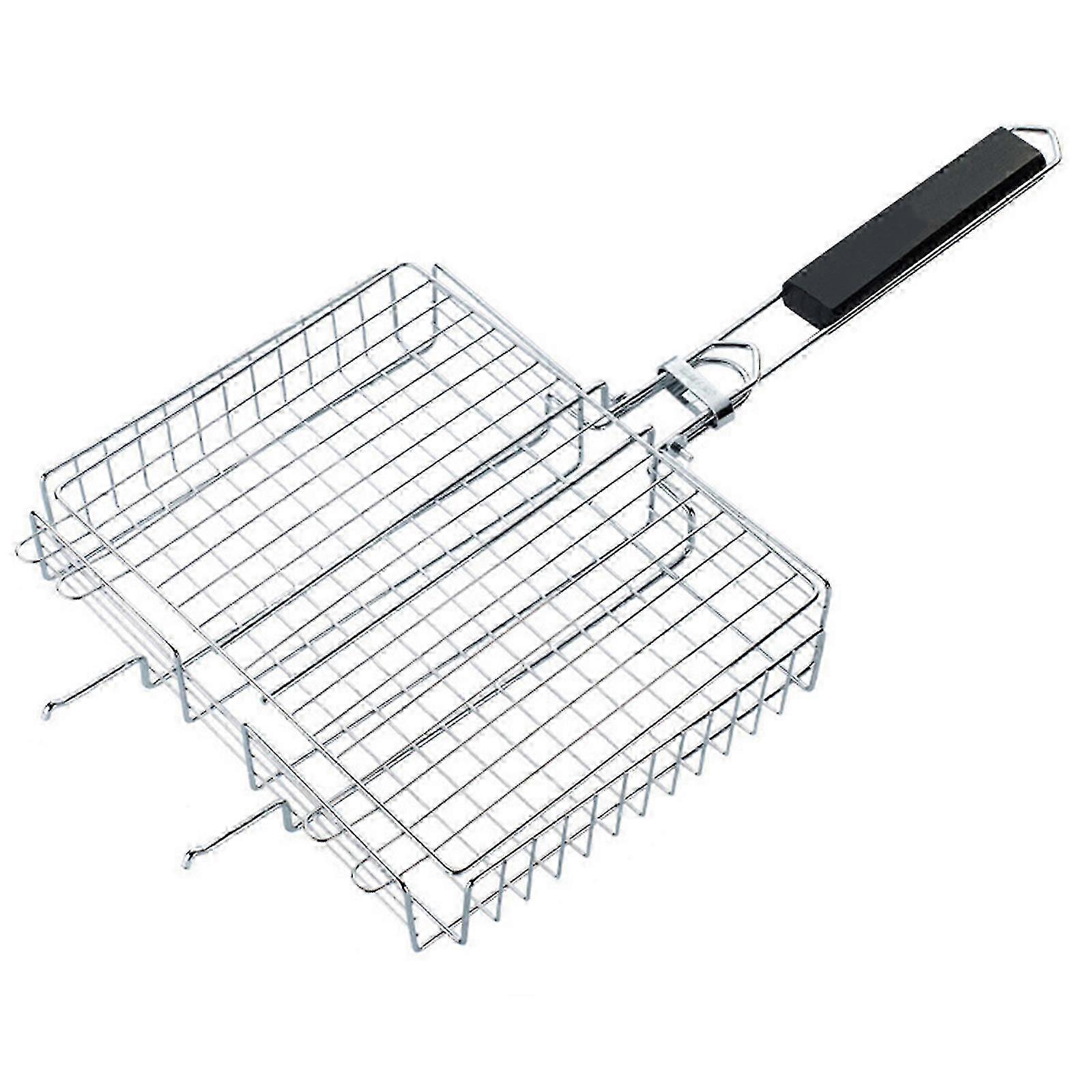 Foldable Bbq Tool Mesh Basket With Long Wooden Handle