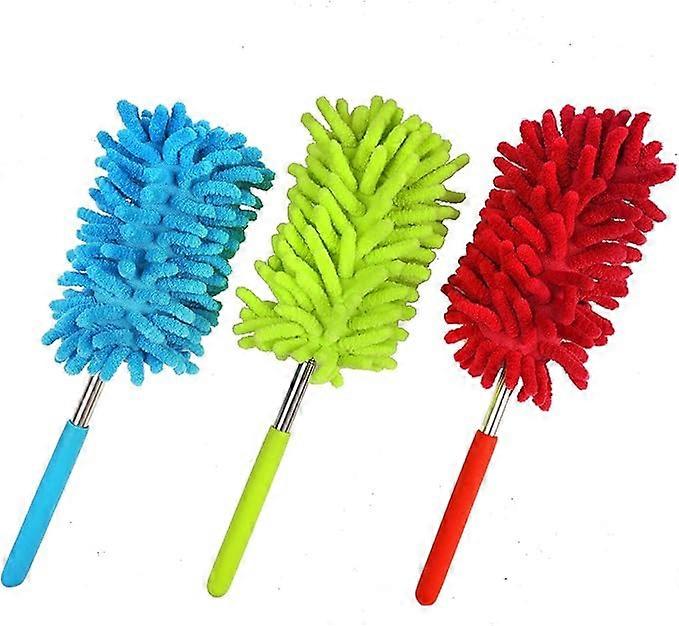 telescopic duster - extendable feather duster - duster - extendable handle - red, green, blue - long extendable up to 75cm - chenille