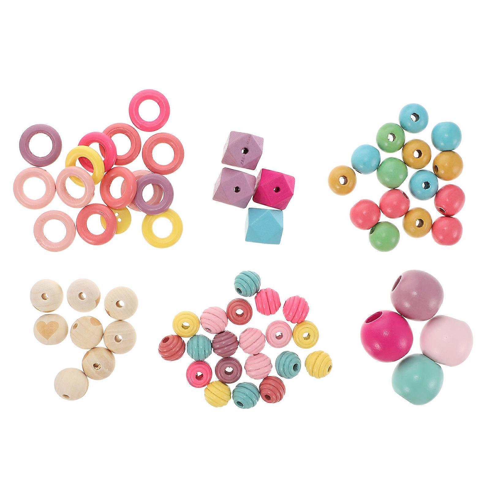 Painted Wood Beads Wood Spacer Bead Dream Catcher Accessory Craft Projects Home Decoration Assorted Color 2X2cm 6 Bags