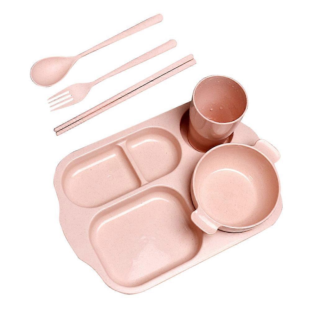Straw Dinnerware For Child Straw Tableware Set Unbreakable Children Mealtime Red 6Pcs/Set