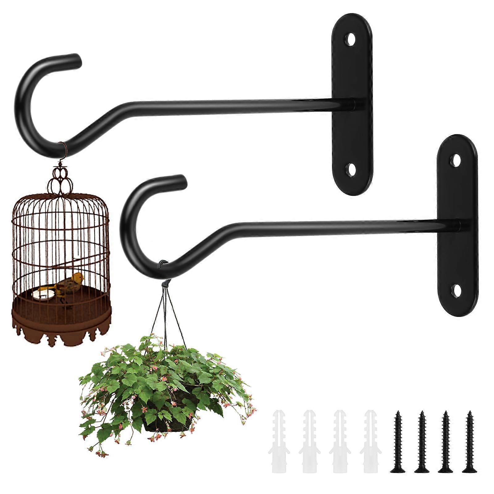 Pack of 2 Wall Hooks for Hanging Baskets, Black Stainless Steel Ceiling and Wall Mount Hooks with Screws
